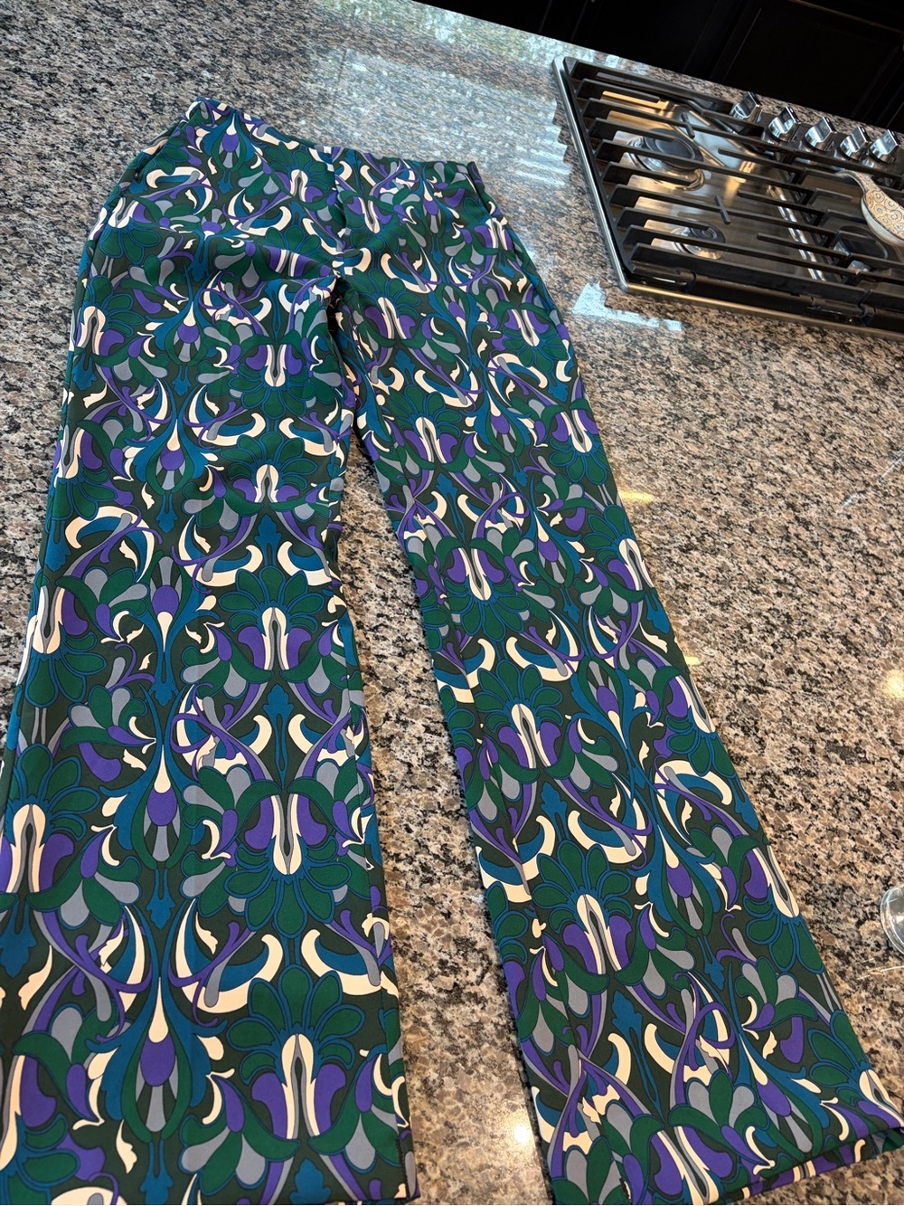 Mango Green, Purple & Cream Patterned Wide-Leg Pants